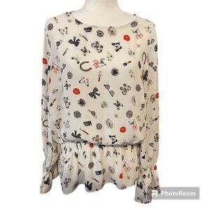 Libby Edelman Novelty Blouse Long Sleeve Elastic Cuff Valentine's Size XL